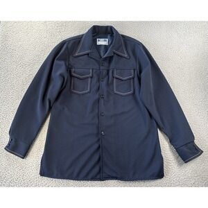 Vintage Farah Time Out Shirt Jacket Mens Large Navy Blue Dagger Collar USA 70s